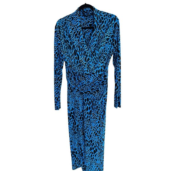 RACHEL Rachel Roy Dresses & Skirts - Rachel Roy Blue & Black Animal Print Long Sleeve Wrap Dress L